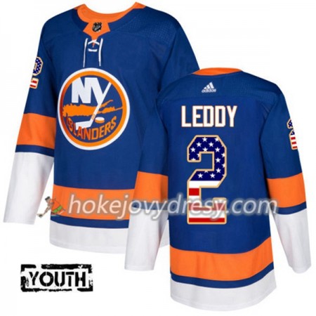 Dětské Hokejový Dres New York Islanders Nick Leddy 2 2017-2018 USA Flag Fashion Modrá Adidas Authentic